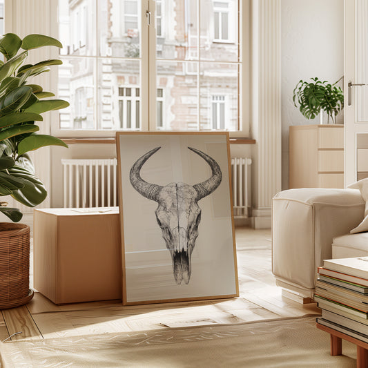 Gallery image 5 for Western Bull Skull Line Art Print – Rustic Cowboy Wall Decor