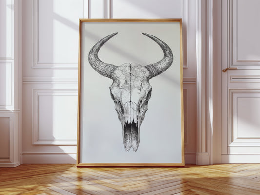 Gallery image 6 for Western Bull Skull Line Art Print – Rustic Cowboy Wall Decor