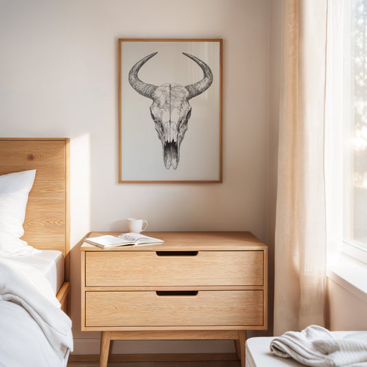 Gallery image 7 for Western Bull Skull Line Art Print – Rustic Cowboy Wall Decor