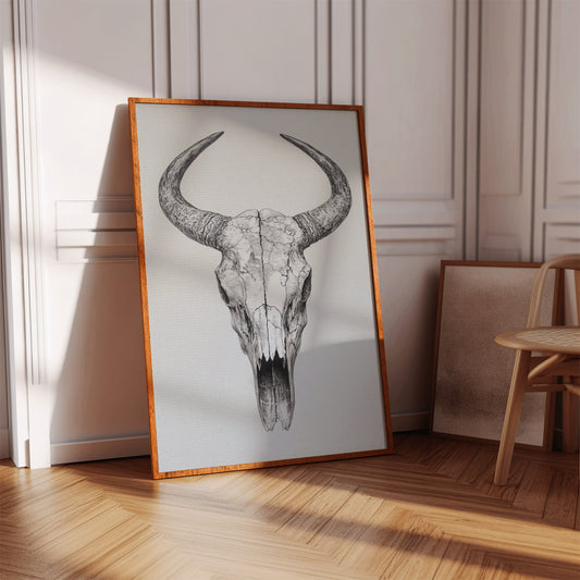 Gallery image 9 for Western Bull Skull Line Art Print – Rustic Cowboy Wall Decor