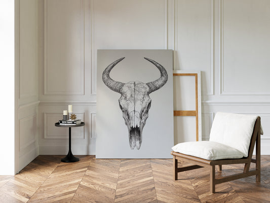 Gallery image 10 for Western Bull Skull Line Art Print – Rustic Cowboy Wall Decor