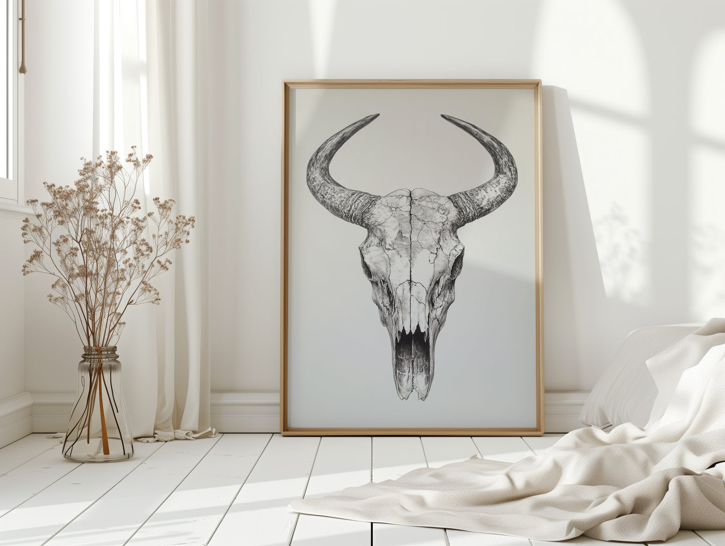 Gallery image 11 for Western Bull Skull Line Art Print – Rustic Cowboy Wall Decor