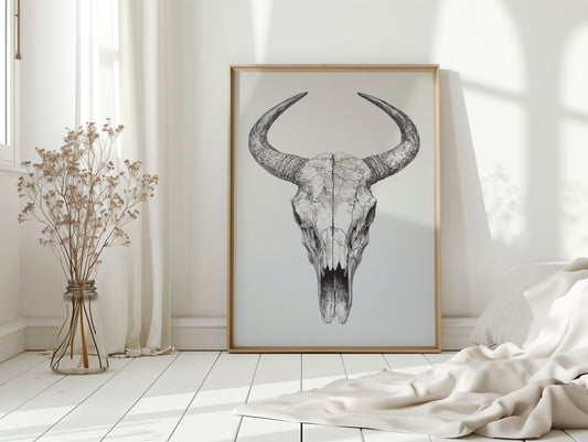 Gallery image 11 for Western Bull Skull Line Art Print – Rustic Cowboy Wall Decor