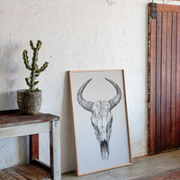 Gallery image 12 for Western Bull Skull Line Art Print – Rustic Cowboy Wall Decor