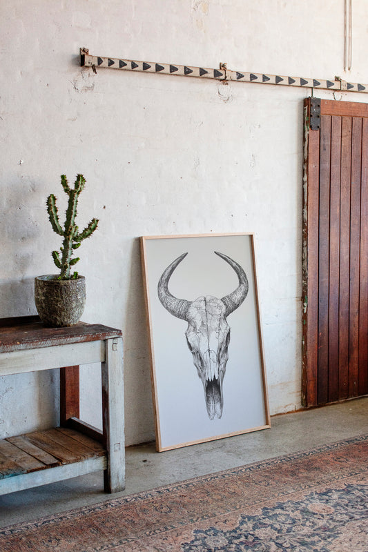 Gallery image 12 for Western Bull Skull Line Art Print – Rustic Cowboy Wall Decor