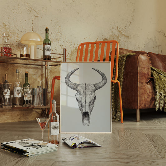 Gallery image 13 for Western Bull Skull Line Art Print – Rustic Cowboy Wall Decor