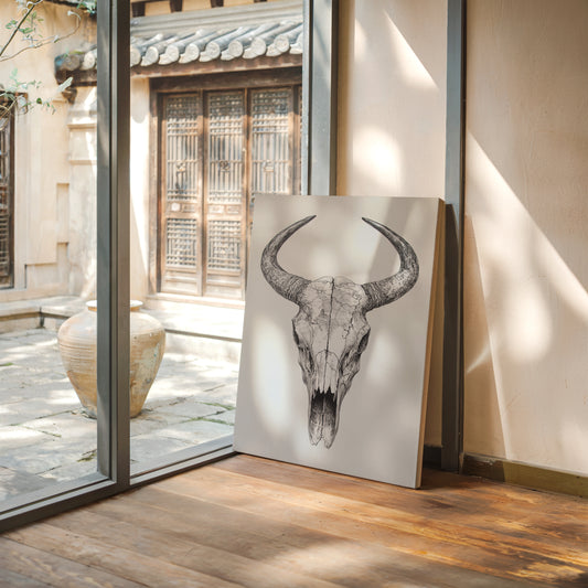 Gallery image 14 for Western Bull Skull Line Art Print – Rustic Cowboy Wall Decor