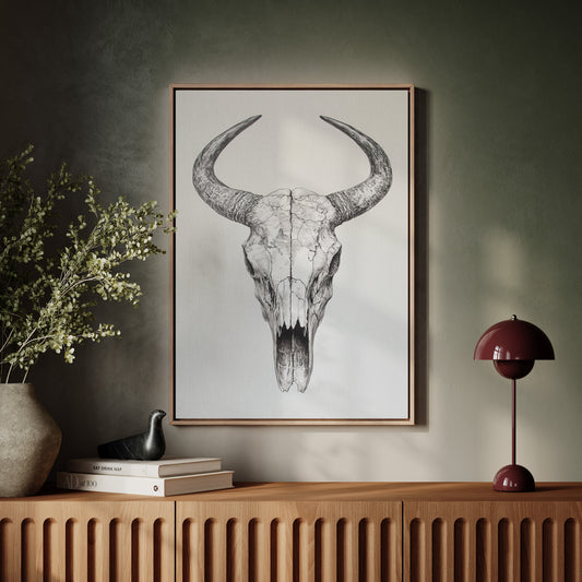 Gallery image 15 for Western Bull Skull Line Art Print – Rustic Cowboy Wall Decor