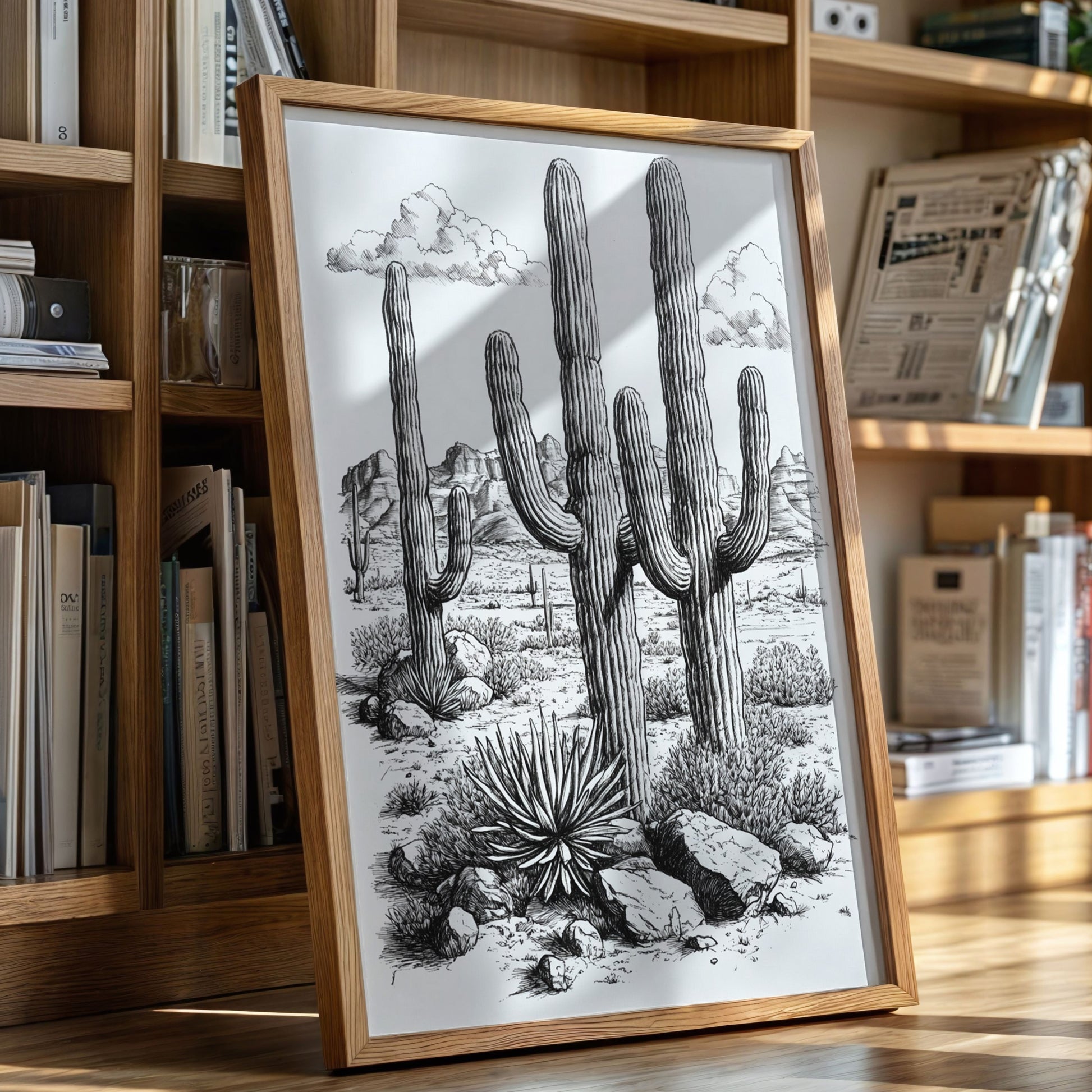 Gallery image 1 for Desert Cactus Line Drawing – Southwestern Saguaro Wall Art