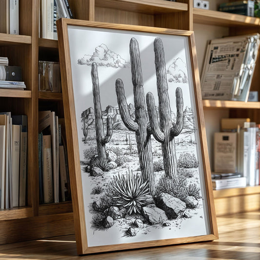 Gallery image 1 for Desert Cactus Line Drawing – Southwestern Saguaro Wall Art