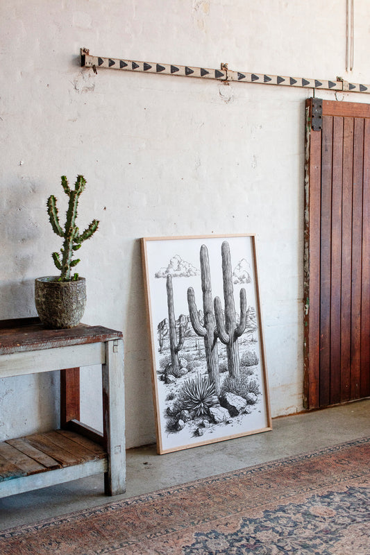 Gallery image 3 for Desert Cactus Line Drawing – Southwestern Saguaro Wall Art