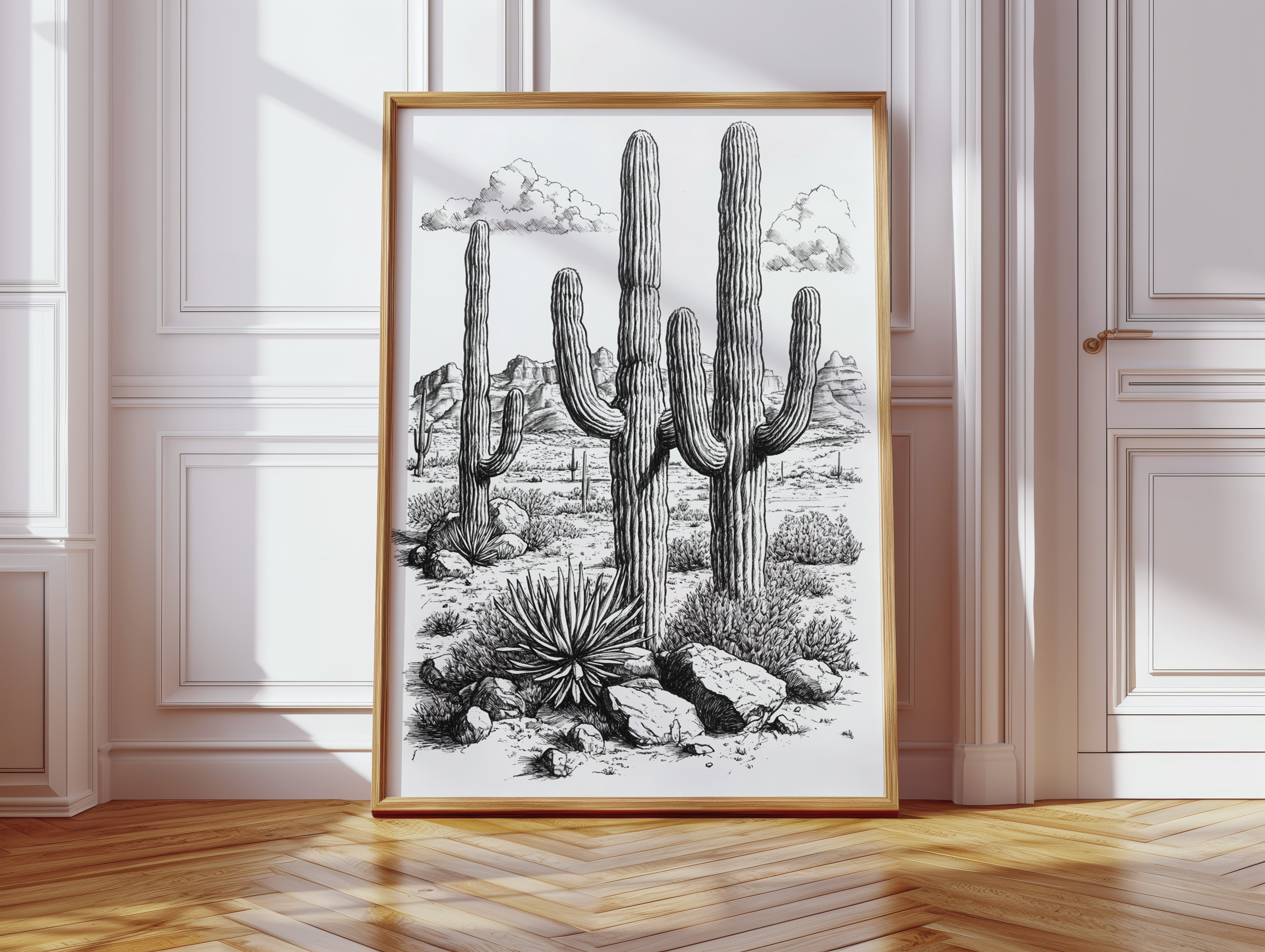 Gallery image 4 for Desert Cactus Line Drawing – Southwestern Saguaro Wall Art