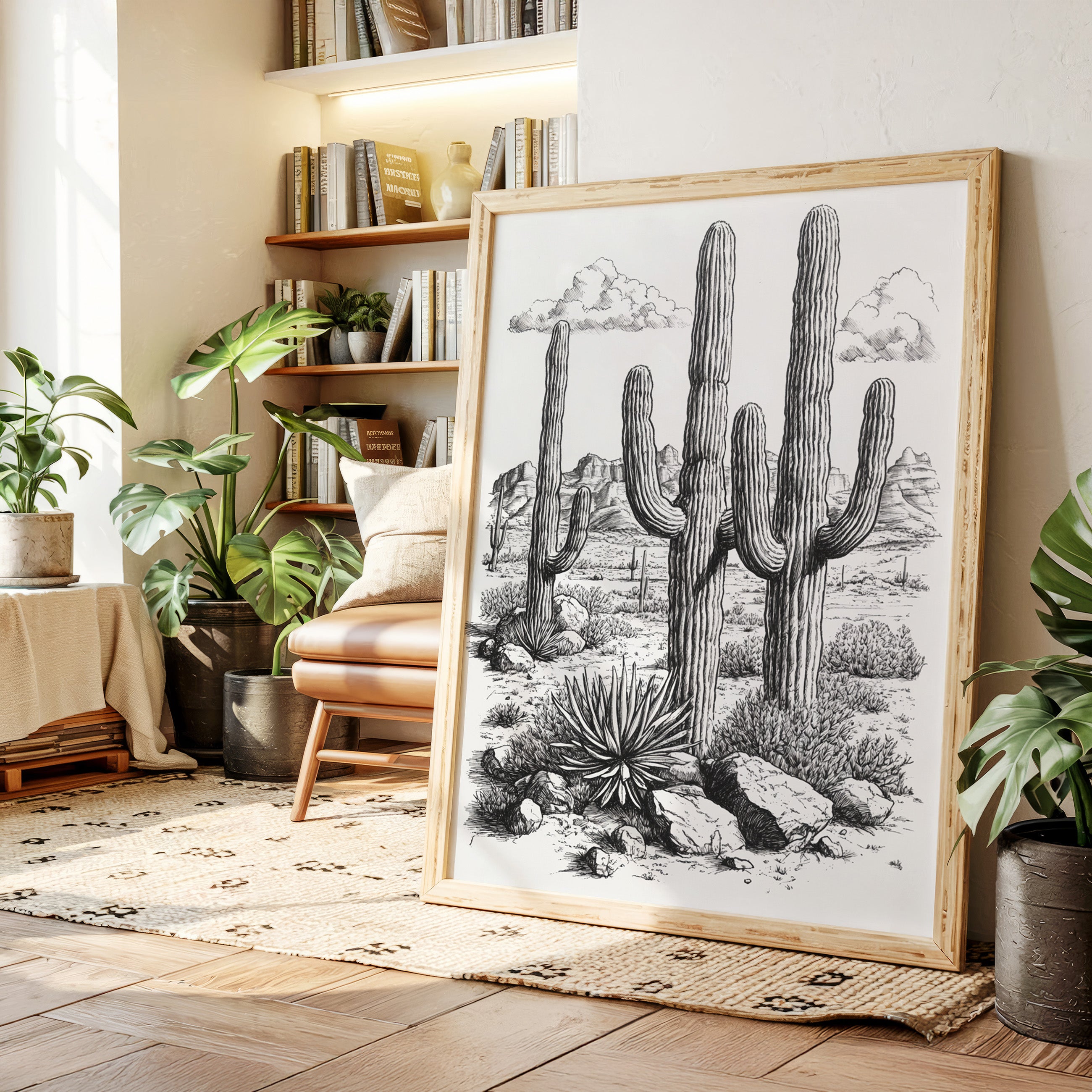 Gallery image 5 for Desert Cactus Line Drawing – Southwestern Saguaro Wall Art