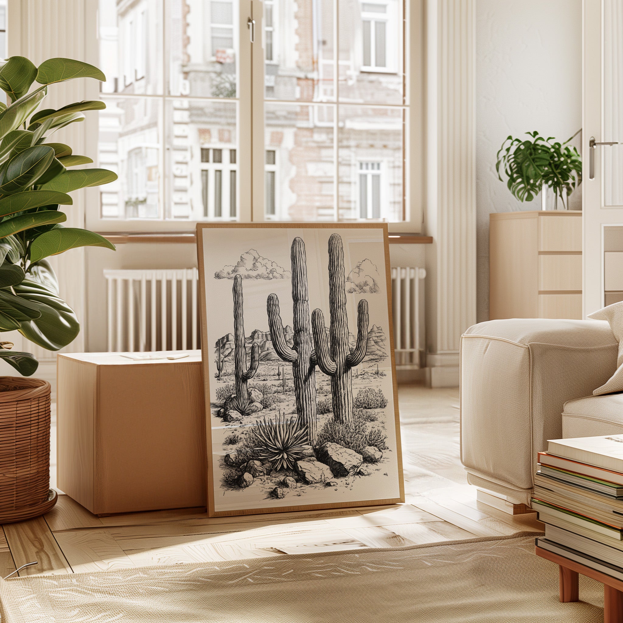 Gallery image 9 for Desert Cactus Line Drawing – Southwestern Saguaro Wall Art