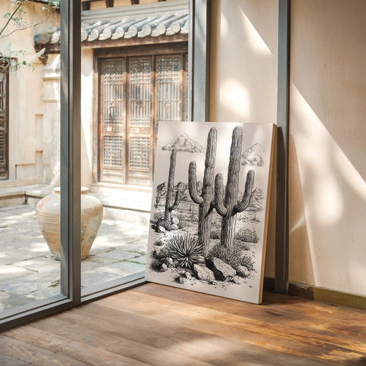 Gallery image 10 for Desert Cactus Line Drawing – Southwestern Saguaro Wall Art