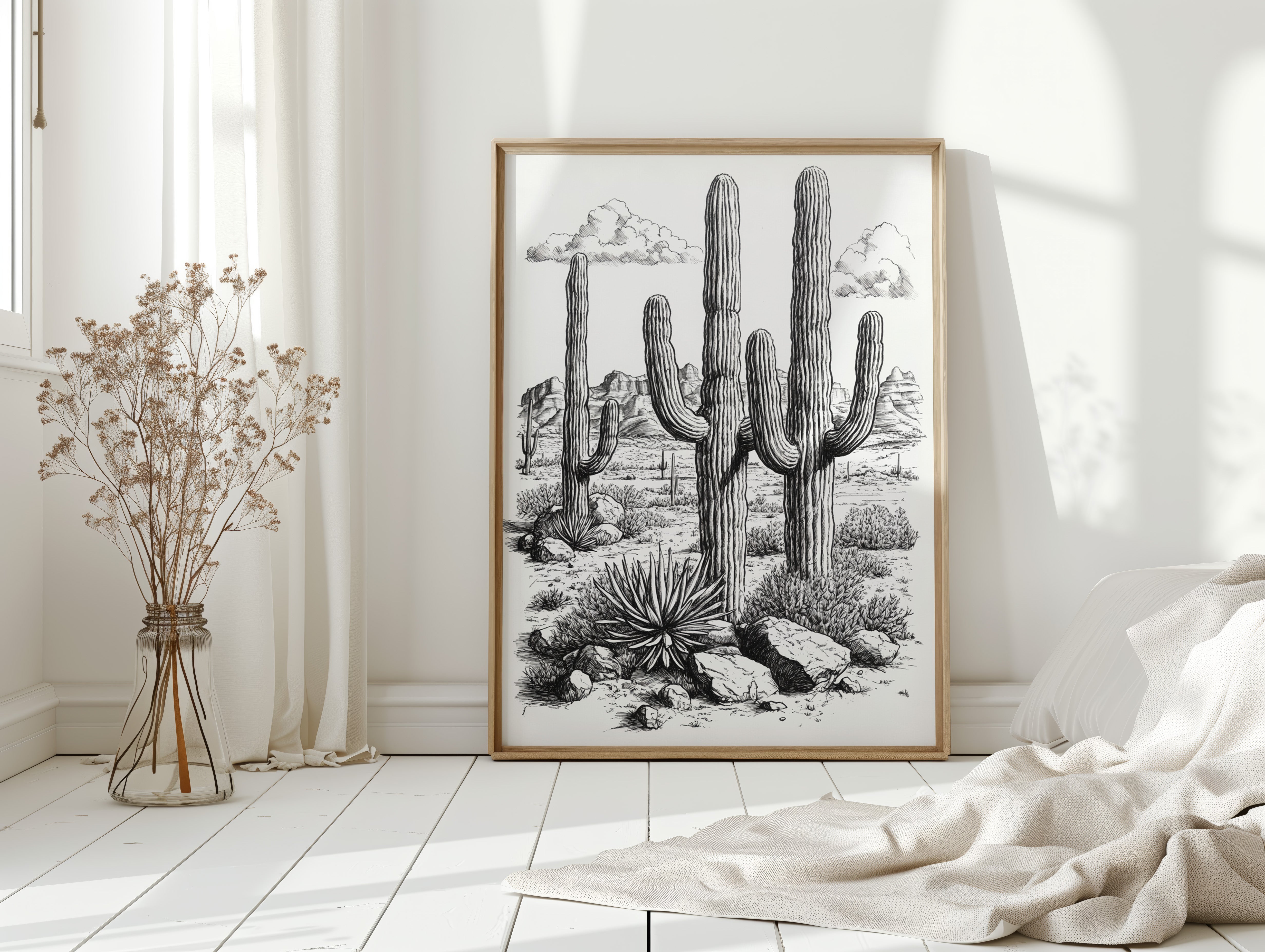 Gallery image 11 for Desert Cactus Line Drawing – Southwestern Saguaro Wall Art