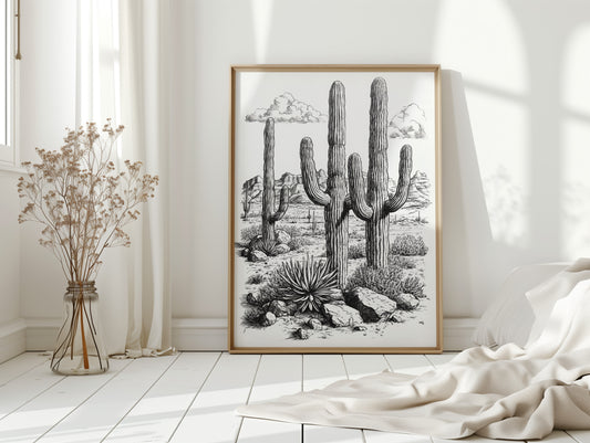 Gallery image 11 for Desert Cactus Line Drawing – Southwestern Saguaro Wall Art