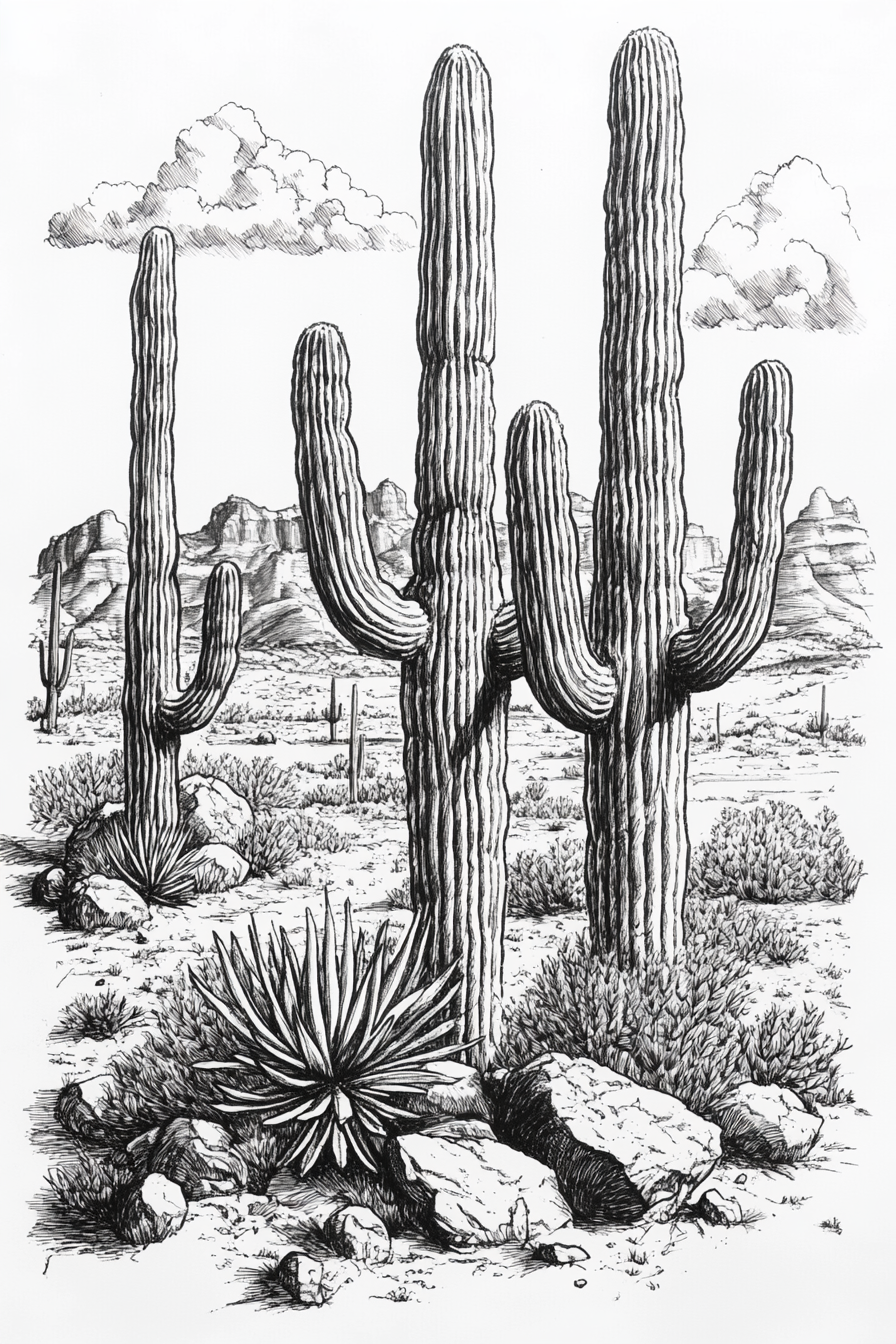 Gallery image 12 for Desert Cactus Line Drawing – Southwestern Saguaro Wall Art