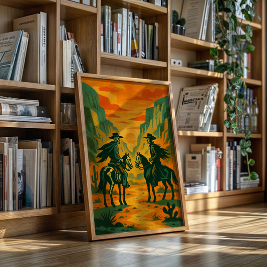 Gallery image 4 for Skeleton Riders at Sundown – Surreal Western Desert Cowboy Art Print