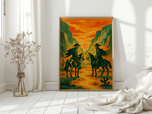 Gallery image 5 for Skeleton Riders at Sundown – Surreal Western Desert Cowboy Art Print