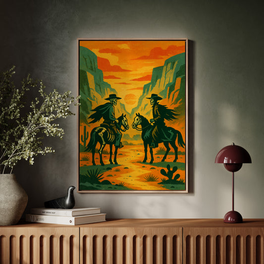 Gallery image 6 for Skeleton Riders at Sundown – Surreal Western Desert Cowboy Art Print