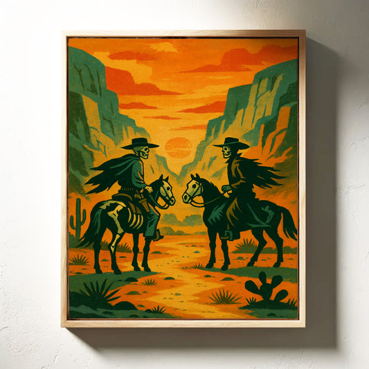 Gallery image 11 for Skeleton Riders at Sundown – Surreal Western Desert Cowboy Art Print