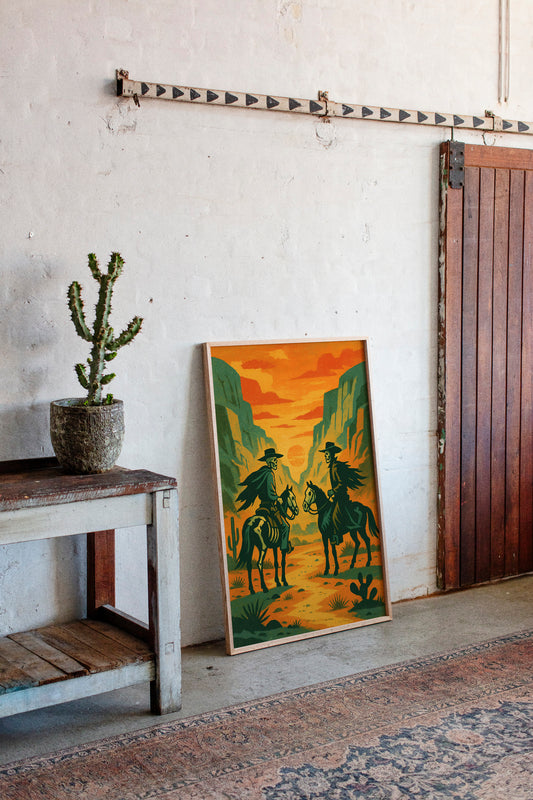 Gallery image 12 for Skeleton Riders at Sundown – Surreal Western Desert Cowboy Art Print