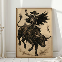 Gallery image 1 for Skeleton Bull Rider – Vintage Western Rodeo Skull Art Print