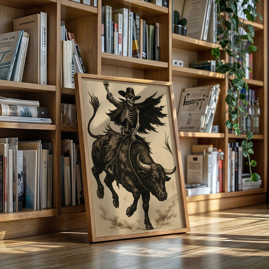 Gallery image 2 for Skeleton Bull Rider – Vintage Western Rodeo Skull Art Print