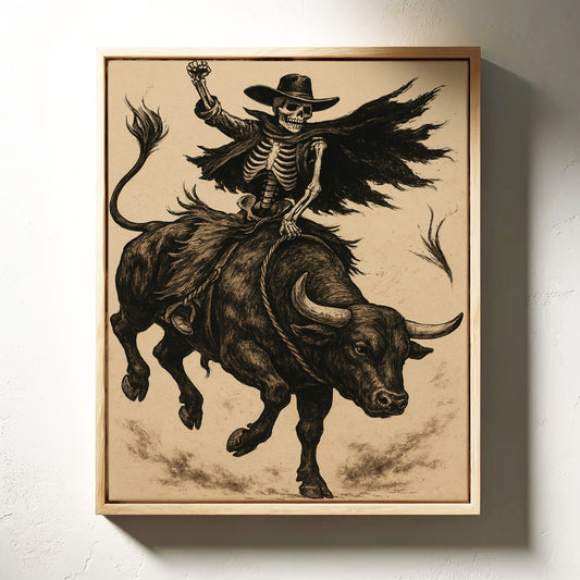 Gallery image 3 for Skeleton Bull Rider – Vintage Western Rodeo Skull Art Print