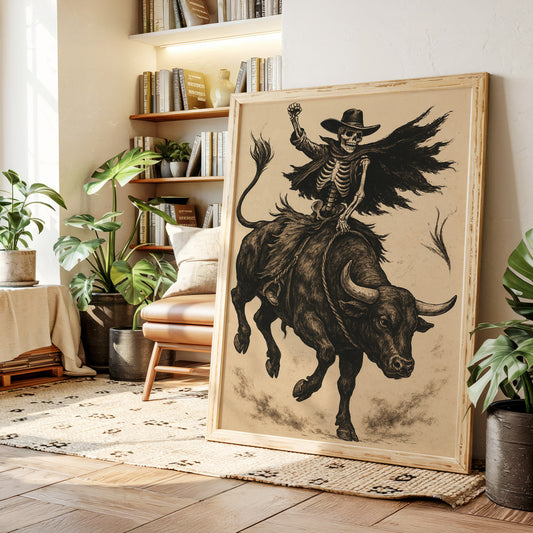 Gallery image 4 for Skeleton Bull Rider – Vintage Western Rodeo Skull Art Print