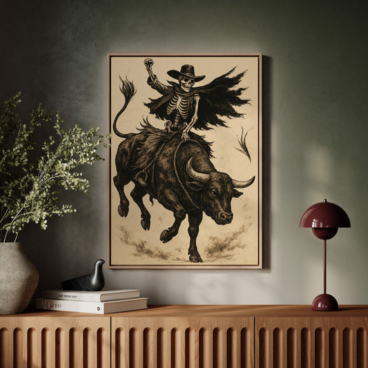 Gallery image 5 for Skeleton Bull Rider – Vintage Western Rodeo Skull Art Print