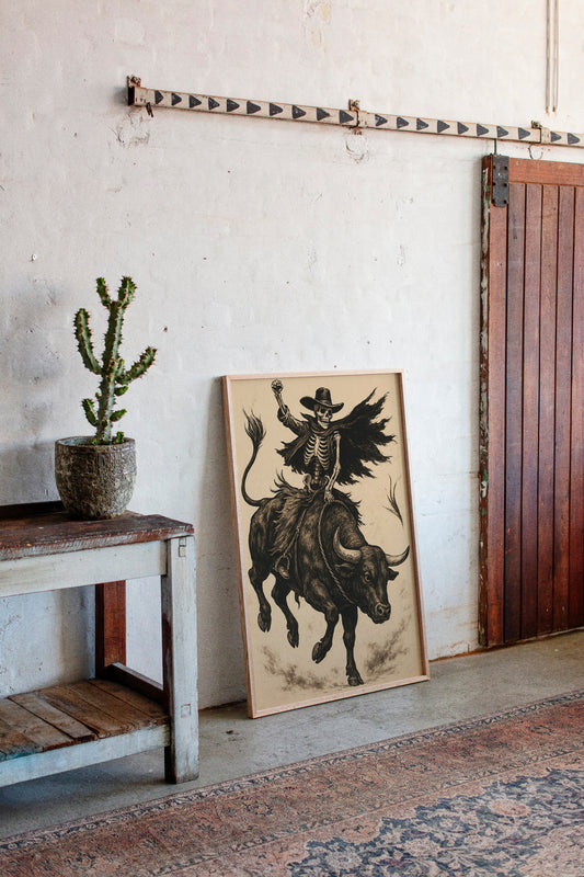 Gallery image 6 for Skeleton Bull Rider – Vintage Western Rodeo Skull Art Print