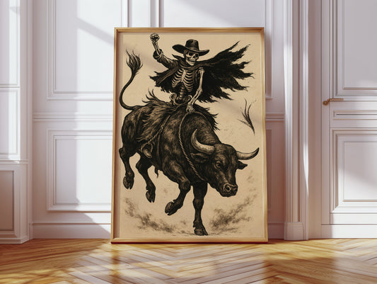 Gallery image 8 for Skeleton Bull Rider – Vintage Western Rodeo Skull Art Print