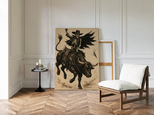 Gallery image 10 for Skeleton Bull Rider – Vintage Western Rodeo Skull Art Print