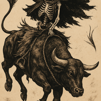 Gallery image 13 for Skeleton Bull Rider – Vintage Western Rodeo Skull Art Print