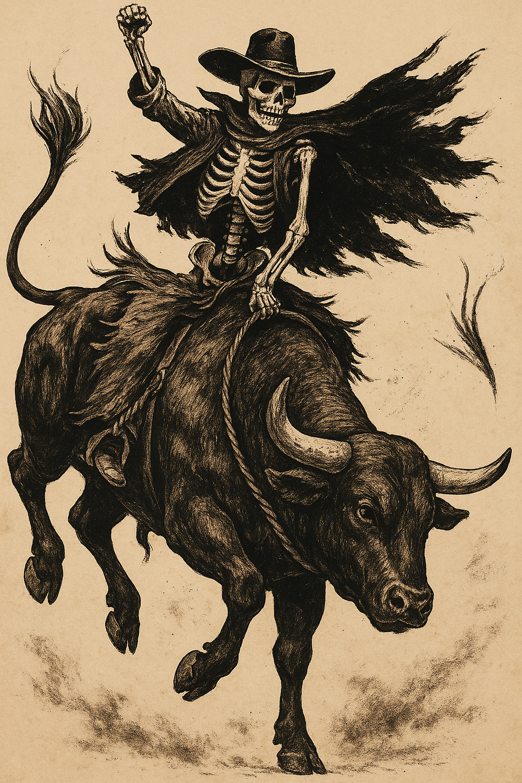 Gallery image 13 for Skeleton Bull Rider – Vintage Western Rodeo Skull Art Print