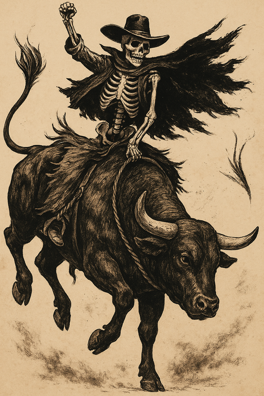 Gallery image 13 for Skeleton Bull Rider – Vintage Western Rodeo Skull Art Print