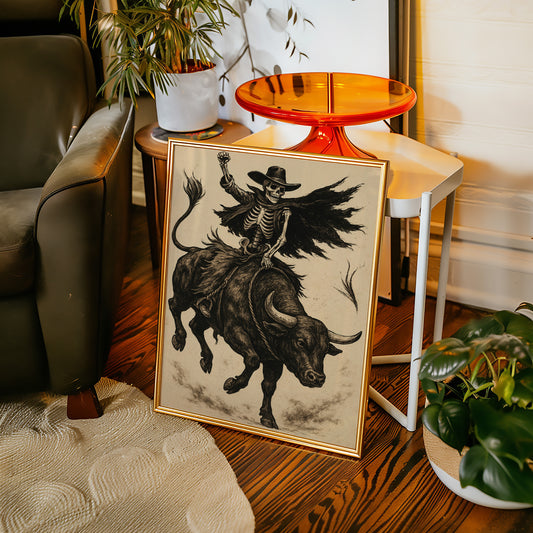 Gallery image 14 for Skeleton Bull Rider – Vintage Western Rodeo Skull Art Print