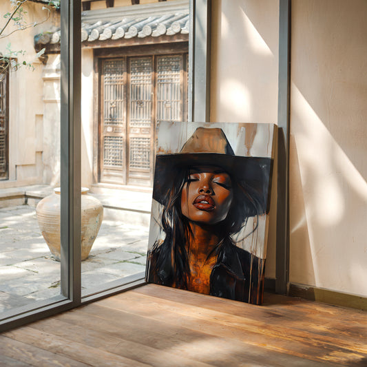 Gallery image 2 for Cowgirl Serenity – Bold Black Western Beauty Portrait Canvas