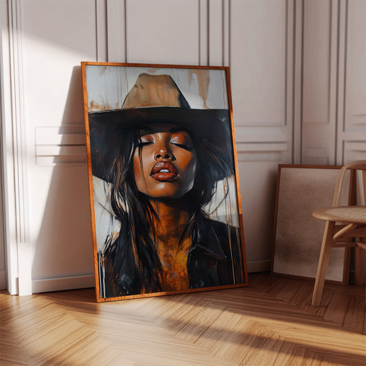 Gallery image 3 for Cowgirl Serenity – Bold Black Western Beauty Portrait Canvas