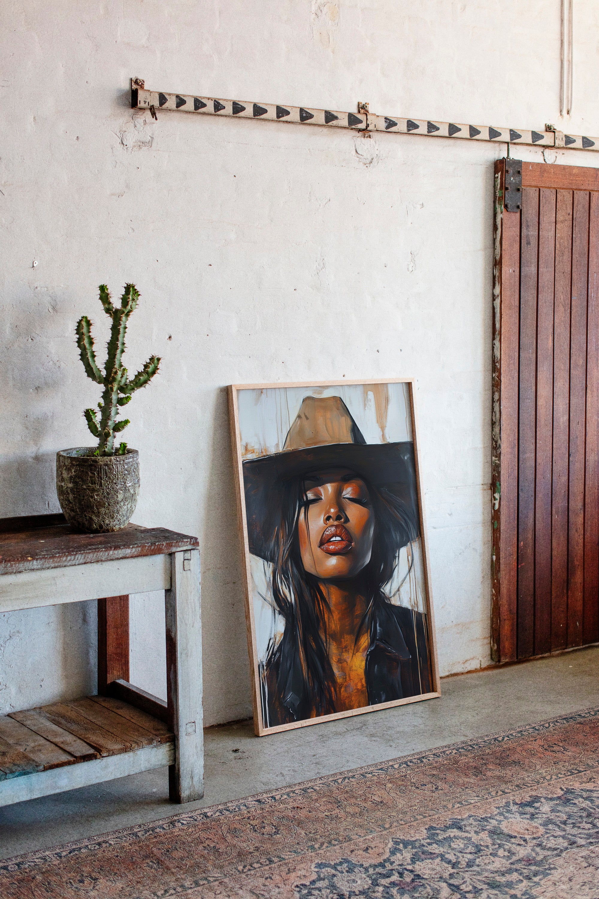 Gallery image 4 for Cowgirl Serenity – Bold Black Western Beauty Portrait Canvas