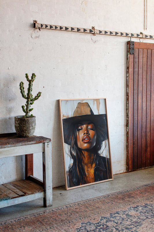 Gallery image 4 for Cowgirl Serenity – Bold Black Western Beauty Portrait Canvas