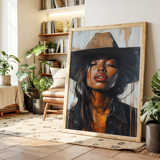 Gallery image 5 for Cowgirl Serenity – Bold Black Western Beauty Portrait Canvas
