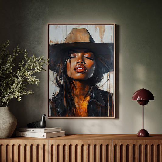 Gallery image 7 for Cowgirl Serenity – Bold Black Western Beauty Portrait Canvas