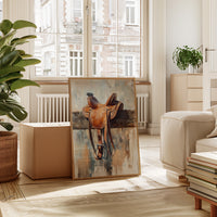 Gallery image 3 for Resting Leather – Western Saddle on Fence Painting