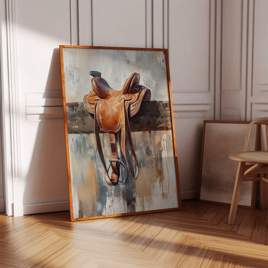 Gallery image 4 for Resting Leather – Western Saddle on Fence Painting