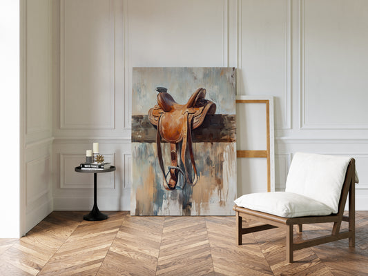 Gallery image 6 for Resting Leather – Western Saddle on Fence Painting