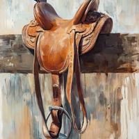 Gallery image 7 for Resting Leather – Western Saddle on Fence Painting