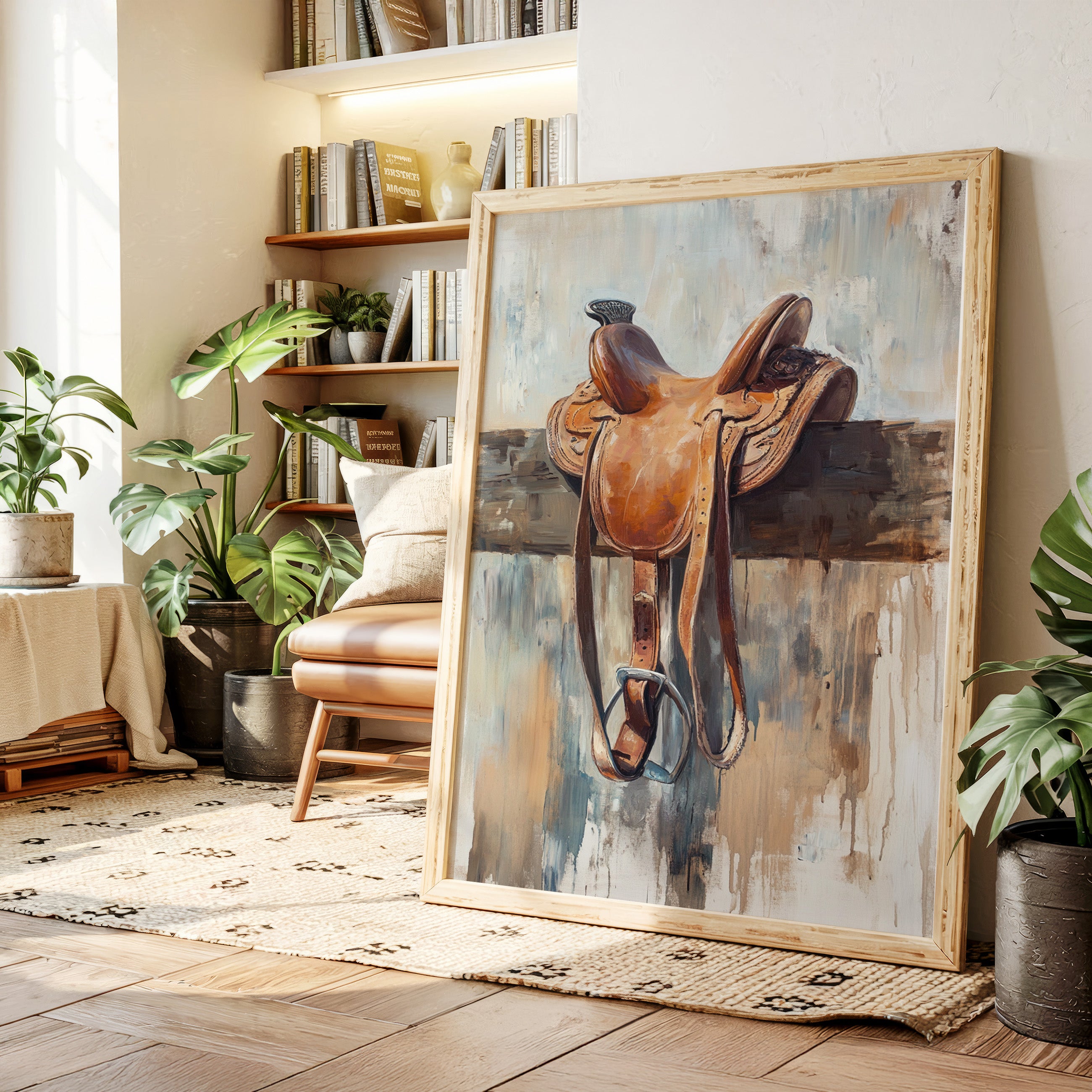 Gallery image 11 for Resting Leather – Western Saddle on Fence Painting